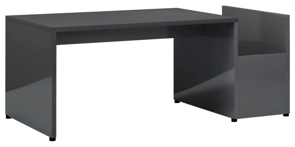 Τραπεζάκι Σαλονιού Γυαλιστερό Γκρι 90x45x35 εκ. Επεξ. Ξύλο - Γκρι