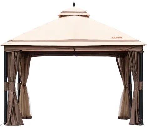VEVOR Patio Gazebo for 10-12 Person, 10 x 13 FT Backyard Gazebo, with Mosquito Netting, Metal Frame, and PU Coated 180G Polyester, Outdoor Canopy Shelter for Patio, Backyard, Lawn, Garden, Deck
