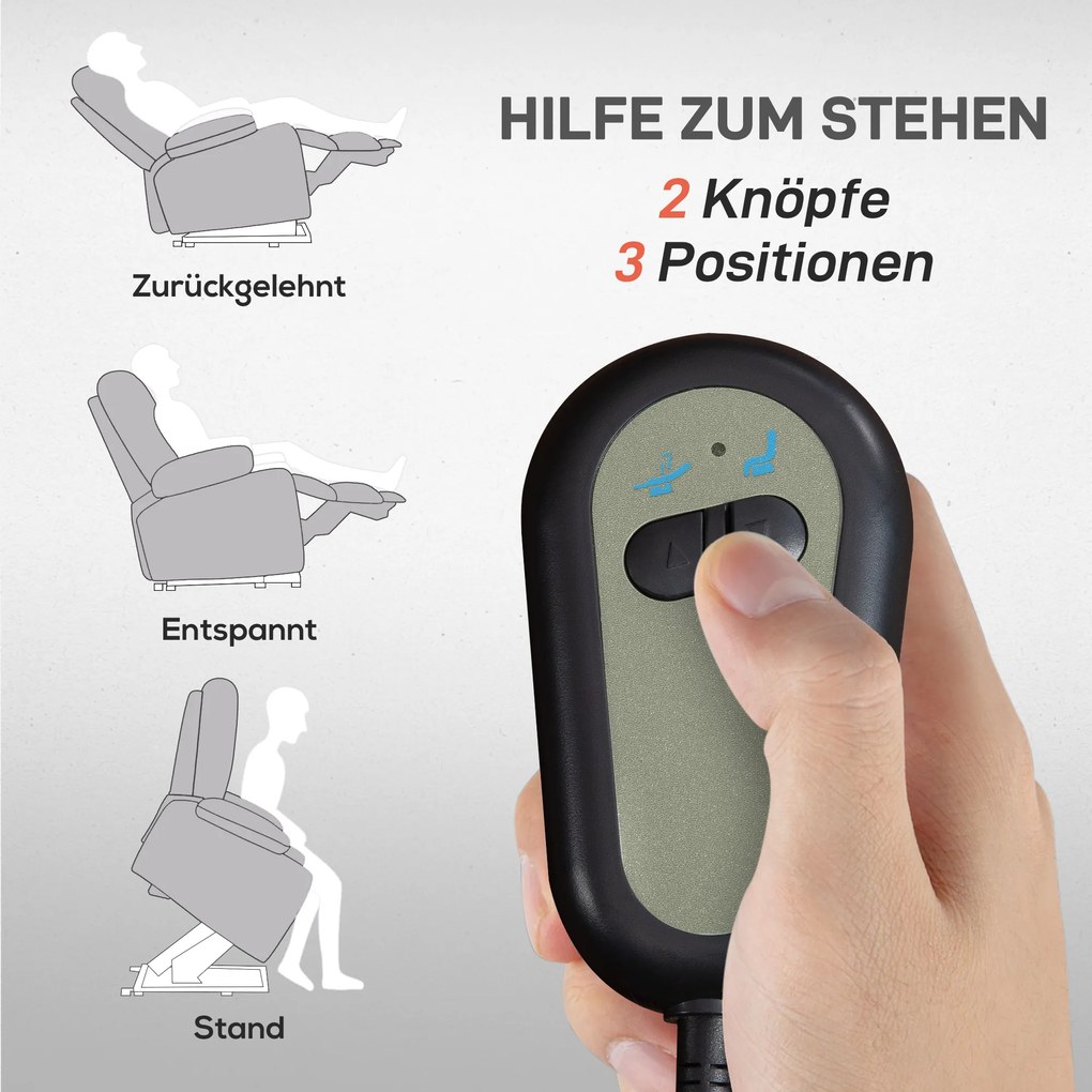 Ηλεκτρική πολυθρόνα HOMCOM, πολυθρόνα με υποβοήθηση ανύψωσης, πολυθρόνα ανάκλισης με λειτουργία ύπνου, όψη λινό, 83 x 89 x 102 cm, γκρι