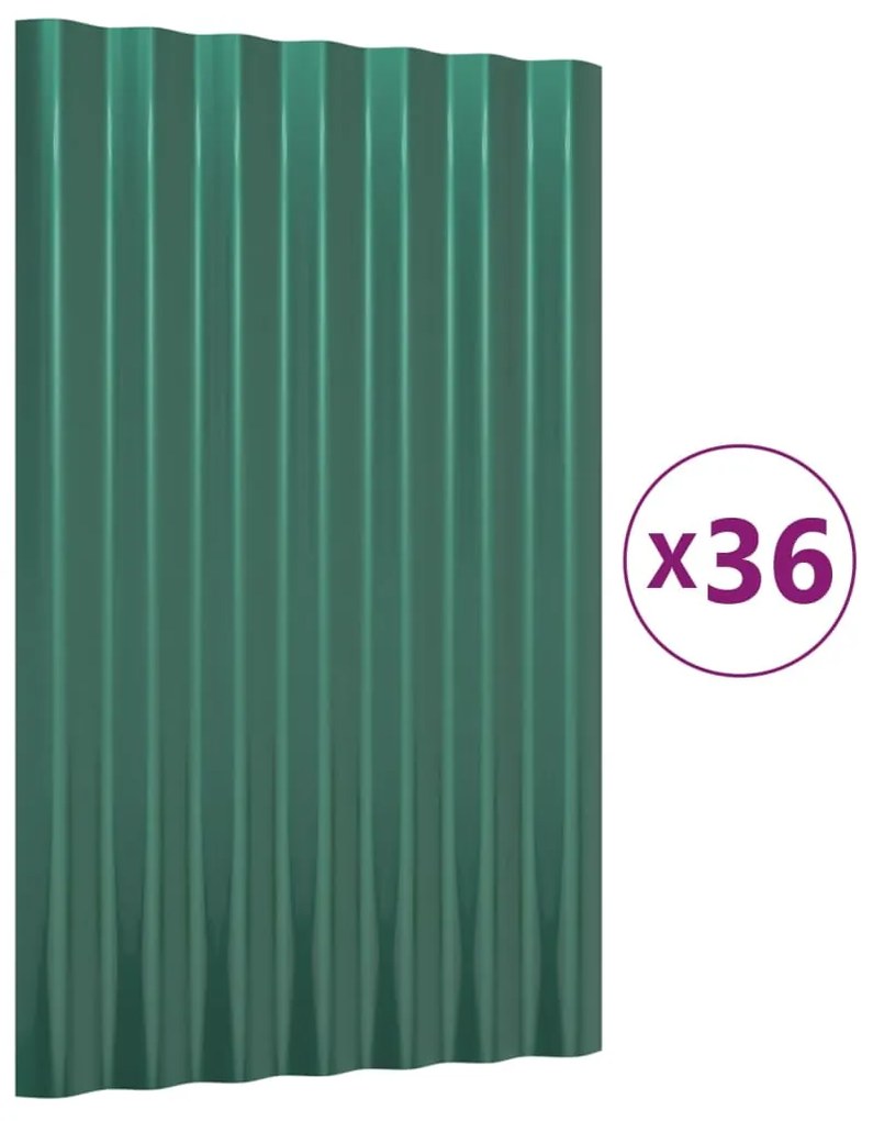 vidaXL Πάνελ Οροφής 36 τεμ. Πράσινα 60x36 εκ. Γαλβανισμένος χάλυβας