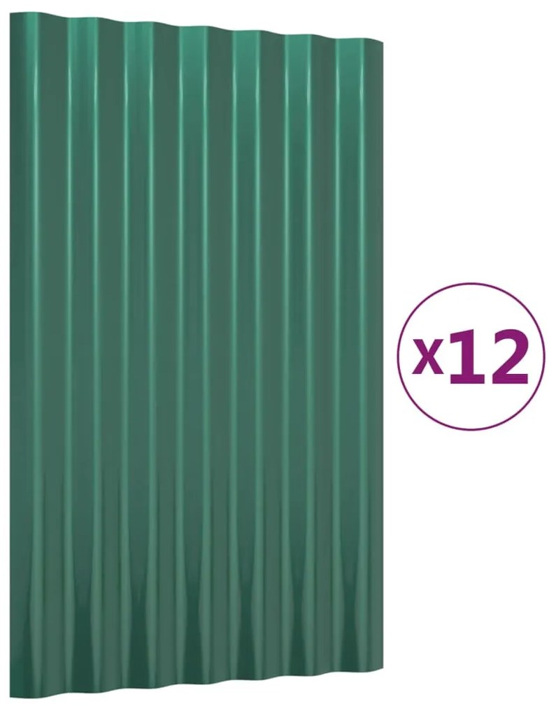 vidaXL Πάνελ Οροφής 12 τεμ. Πράσινα 60x36 εκ. Ατσάλινα με Ηλεκτρ. Βαφή