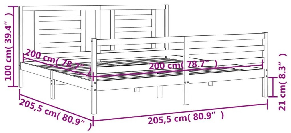 Πλαίσιο Κρεβατιού με Κεφαλάρι Μελί 200x200 εκ. από Μασίφ Ξύλο - Καφέ