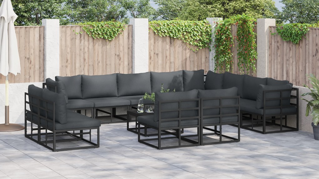 vidaXL Σετ Καναπέ Κήπου 13 pcs Μαύρο 70 x 70 x 32 εκ Αλουμίνιο