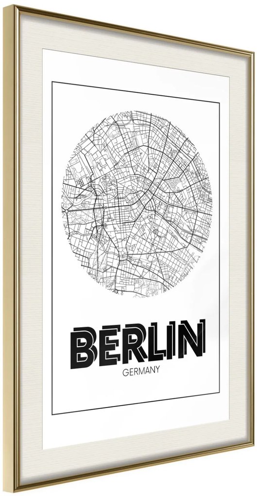 Αφίσα - City Map: Berlin (Round) - 20x30 - Χρυσό - Με πασπαρτού