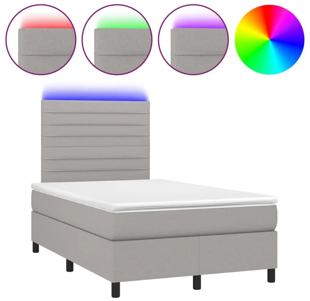 vidaXL Κρεβάτι Boxspring με Στρώμα &amp; LED Αν.Γκρι 120x200 εκ Υφασμάτινο
