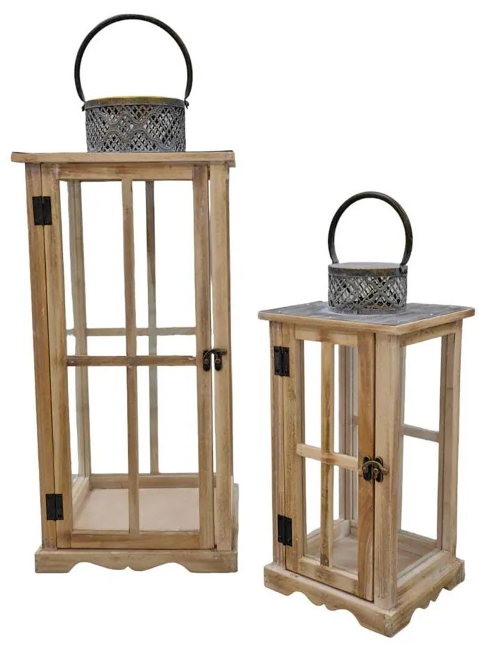 Φανάρια Ξύλινα 831753 (Σετ 2τμχ) Natural-Grey Ankor Metal,Wood