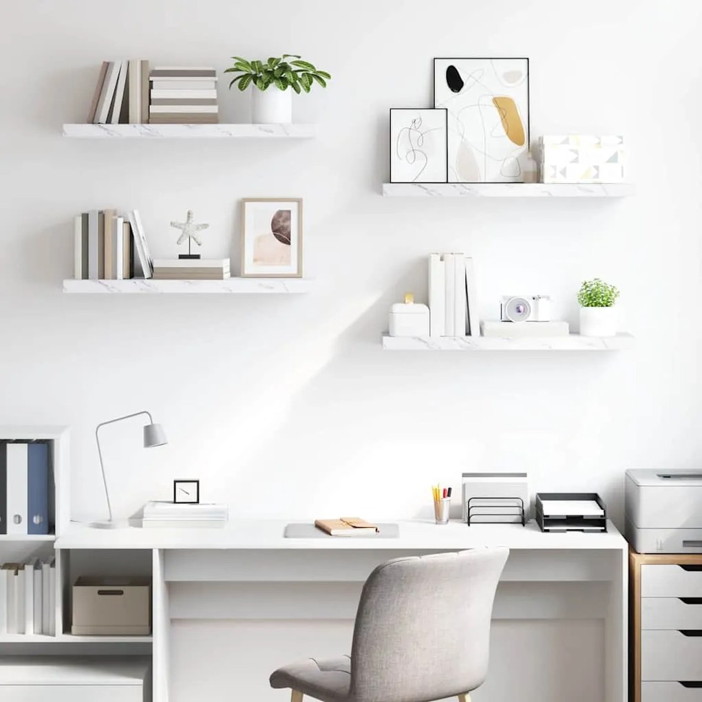 vidaXL Ράφι Τοίχου Επιτοίχιο 4 pcs Λευκό Μάρμαρο 90 x 23,5 x 4 εκ