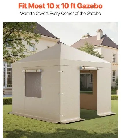 VEVOR Winter Gazebo Cover Fits 3.05 x 3.05 m Hardtop Gazebos, All-Weather Gazebo Cover with Sidewalls &amp; Windows, High-Density PE Material, Enclosed Storage Shelter Covers, Gazebos not Included