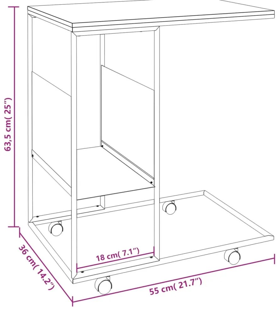 vidaXL Βοηθητικό Τραπέζι με Ρόδες Μαύρο 55 x 36 x 63,5 εκ. Επεξ. Ξύλο