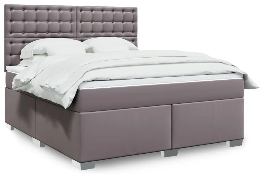 vidaXL Κρεβάτι Boxspring με Στρώμα Γκρι 180x200 εκ. Συνθετικό Δέρμα