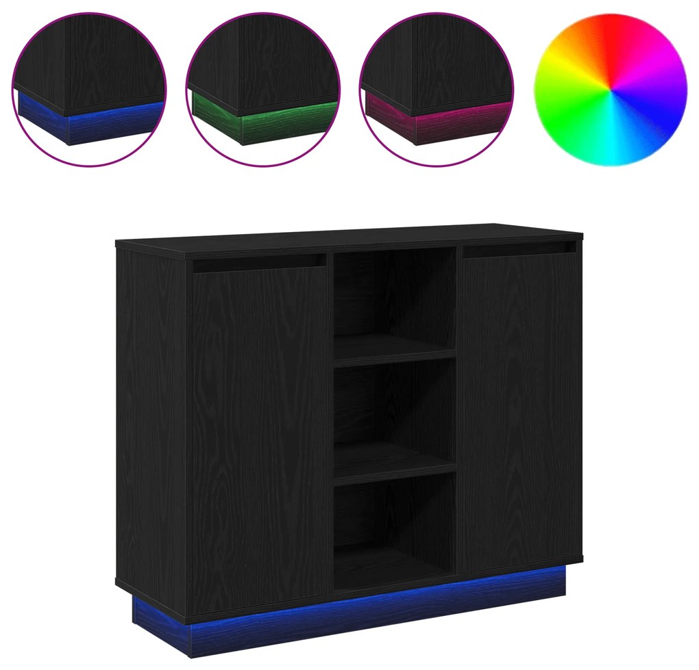 vidaXL Συστοιχία με LED Μαύρη Δρυς 90x32x75 εκ Επεξεργασμένο ξύλο