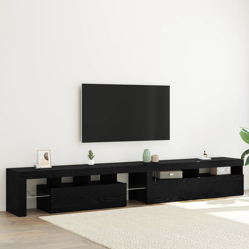 vidaXL Ντουλάπες Τηλεοράσεων 2 τεμάχια με Φώτα LED Μαύρη Δρυός Επεξεργασμένου Ξύλου