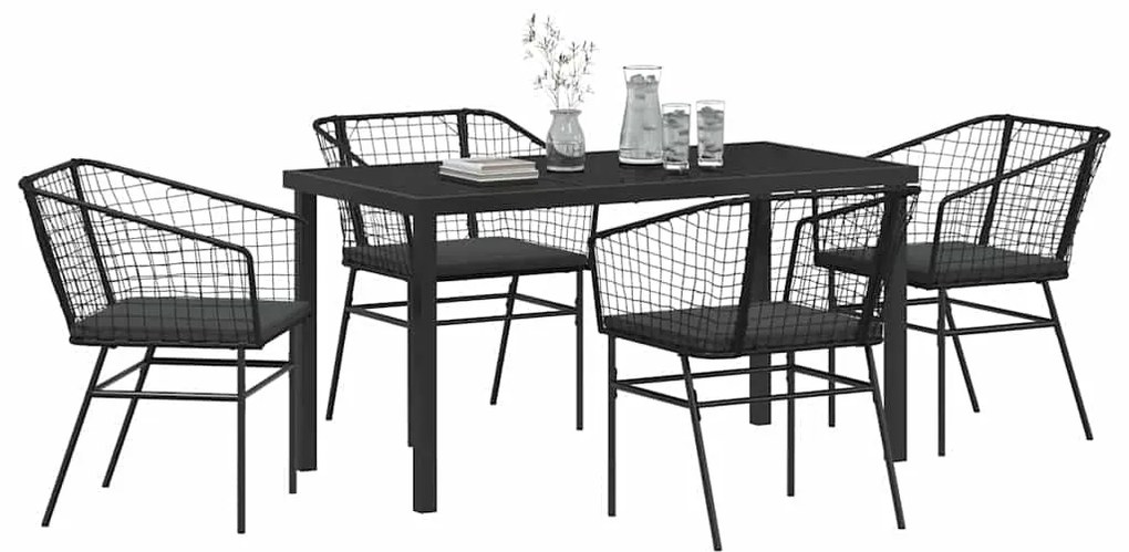 vidaXL Σέτ φαγητού για κήπο 5 pcs Μαύρο συνθετικό ρατάν