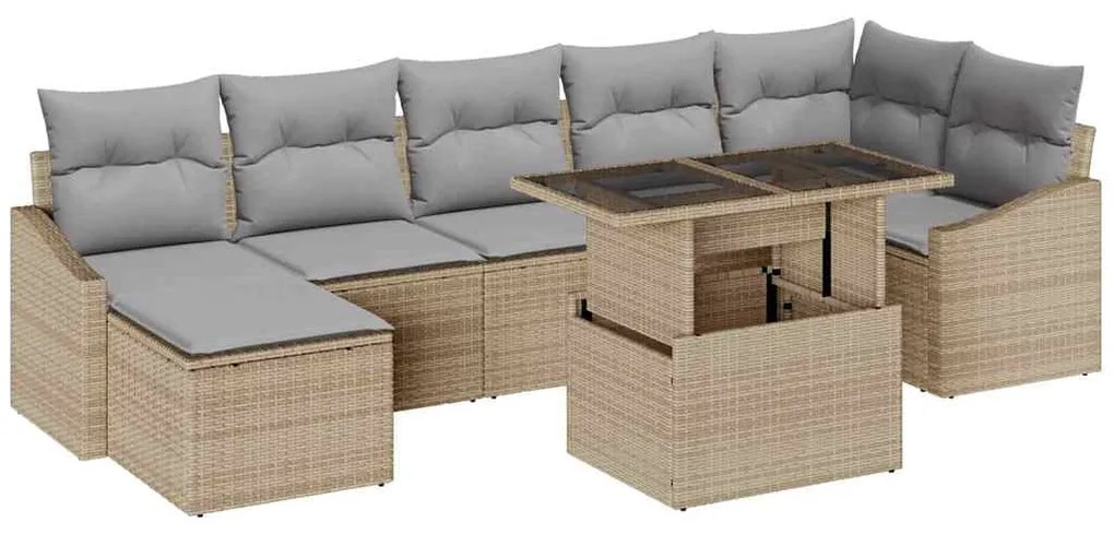 vidaXL Σετ Καναπέ Κήπου 8 pcs Μπέζ και Ανοιχτό Γκρι συνθετικό ρατάν