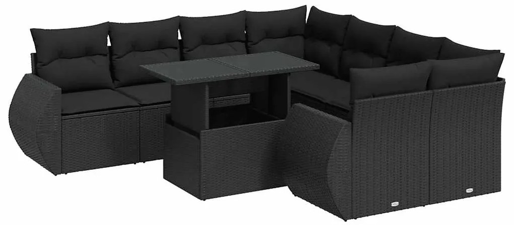 vidaXL Σαλόνι Κήπου Σετ 9 Τεμαχίων Μαύρο από Συνθ. Ρατάν με Μαξιλάρια