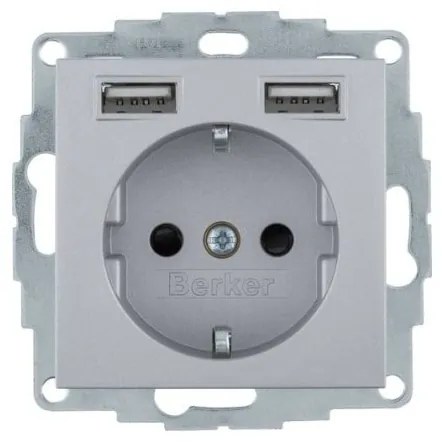 Πρίζα Σούκο με 2xUSB Αλουμίνιο Berker 48031404 Hager-48031404-Αλουμίνιο 48031404
