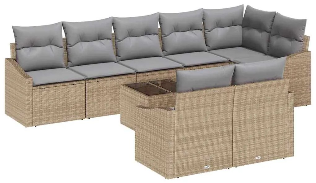 vidaXL Σετ Καναπέ Κήπου 9 pcs Μπεζ Πολυ ράταν