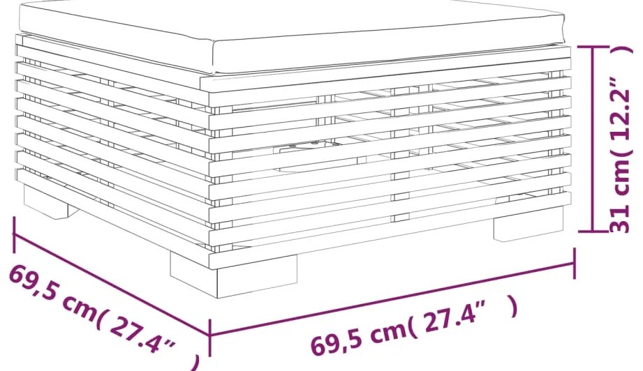 vidaXL Υποπόδιο Κήπου από Μασίφ Ξύλο Teak με Κρεμ Μαξιλάρι