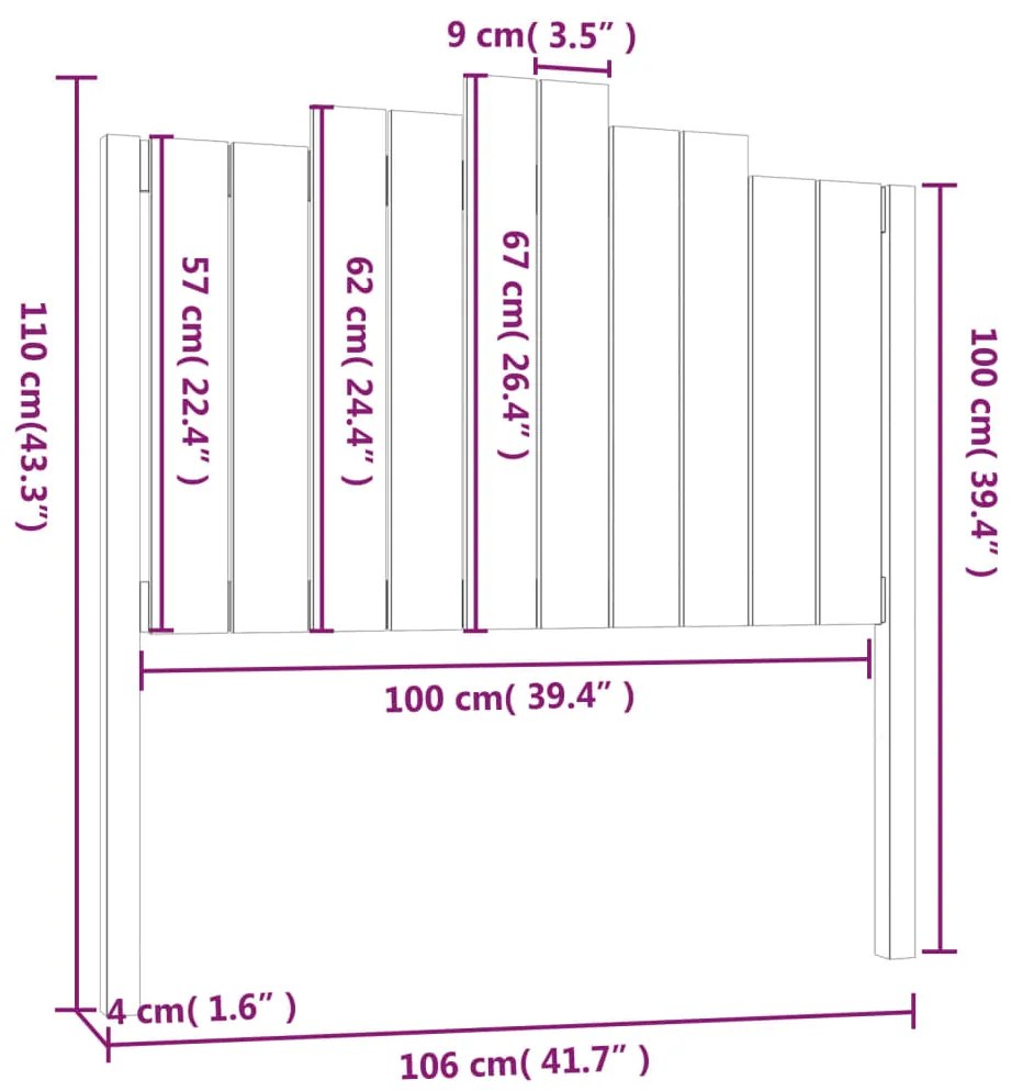 vidaXL Κεφαλάρι Κρεβατιού Μαύρο 106 x 4 x 110 εκ. Μασίφ Ξύλο Πεύκου