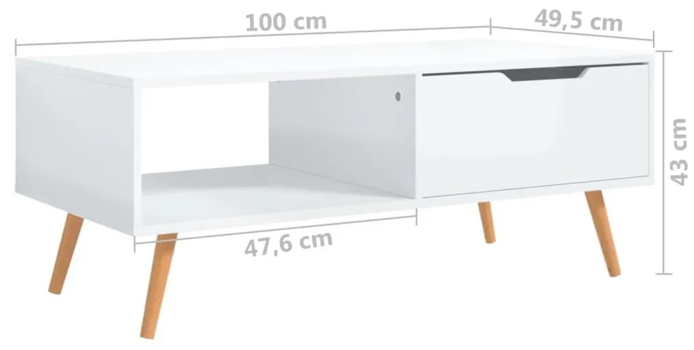 Τραπεζάκι Σαλονιού Γυαλ. Λευκό 90x49,5x43 εκ. Επεξεργ. Ξύλο - Λευκό