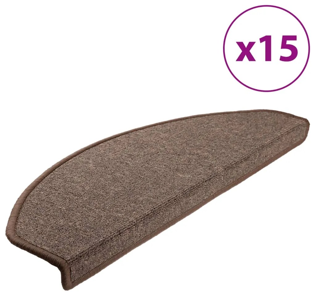 vidaXL Πατάκια Σκαλοπάτια 15 τεμ. 65x24x4 εκ. Καφέ Καφέ Ημίστρογγυλά Μεγάλα