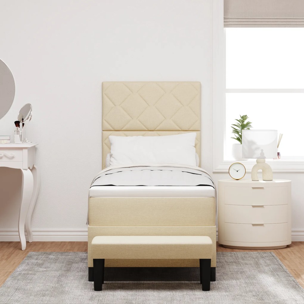 vidaXL Κρεβάτι Box Spring με Στρώμα & Πάγκο Κρέμα 80x200 εκ Υφάσματος