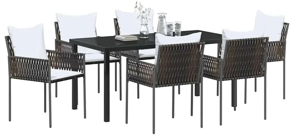vidaXL Σέτ φαγητού για κήπο 7 pcs Καφέ Πολυ ράταν
