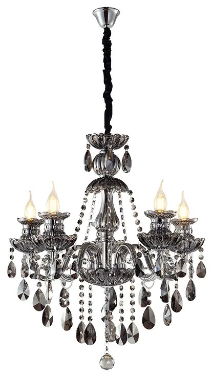 Artekko Chandelier Riky Πολυέλαιος 5φωτος Ανθρακί Κρύσταλλο (60x60x70)cm