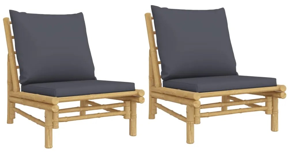 vidaXL Καρέκλες Κήπου 2 τεμ. από Μπαμπού με Σκούρα Γκρι Μαξιλάρια