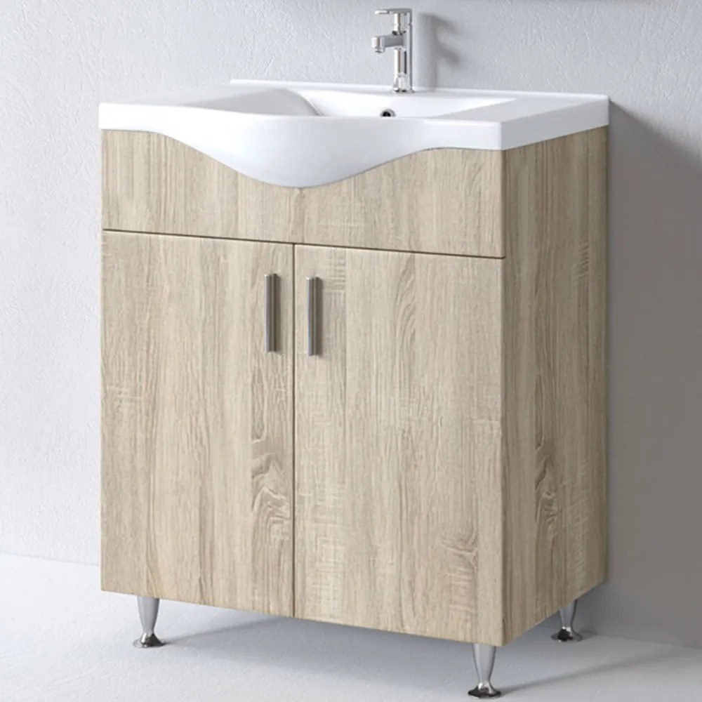 Έπιπλο Μπάνιου Πάγκος Με Νιπτήρα Siena 75 S3BSI075SN0 72x34x83cm Sonoma-White Πορσελάνη,Μελαμίνη