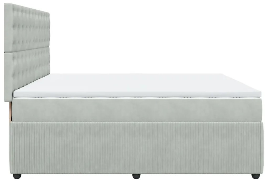 vidaXL Κρεβάτι Boxspring με Στρώμα Ανοιχτό Γκρι 200x200 εκ. Βελούδινο