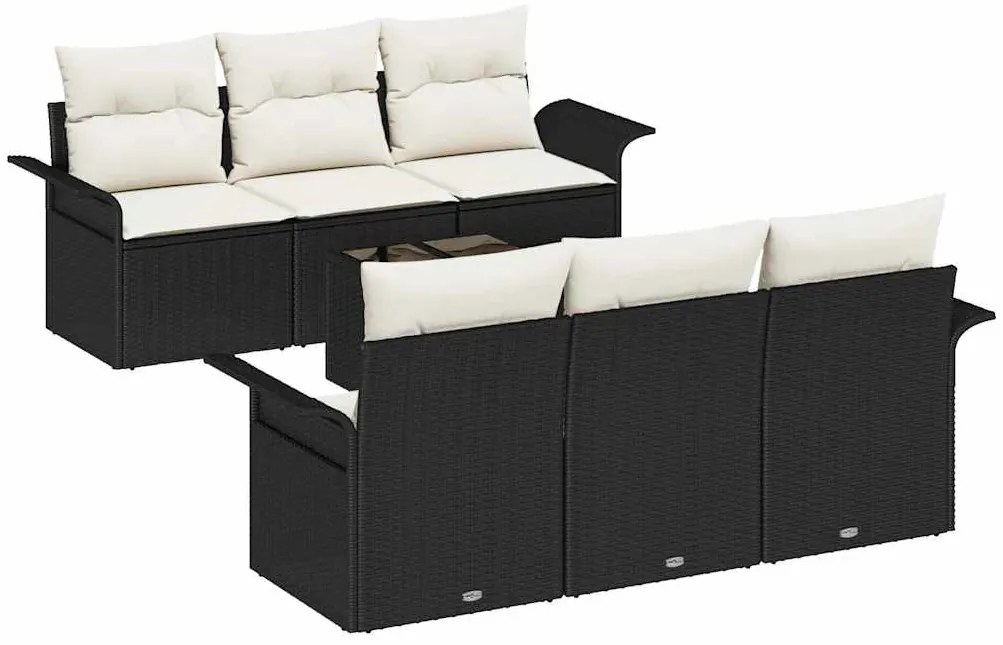 vidaXL Σετ Καναπέ Κήπου 7 pcs Μαύρο και Κρέμα συνθετικό ρατάν