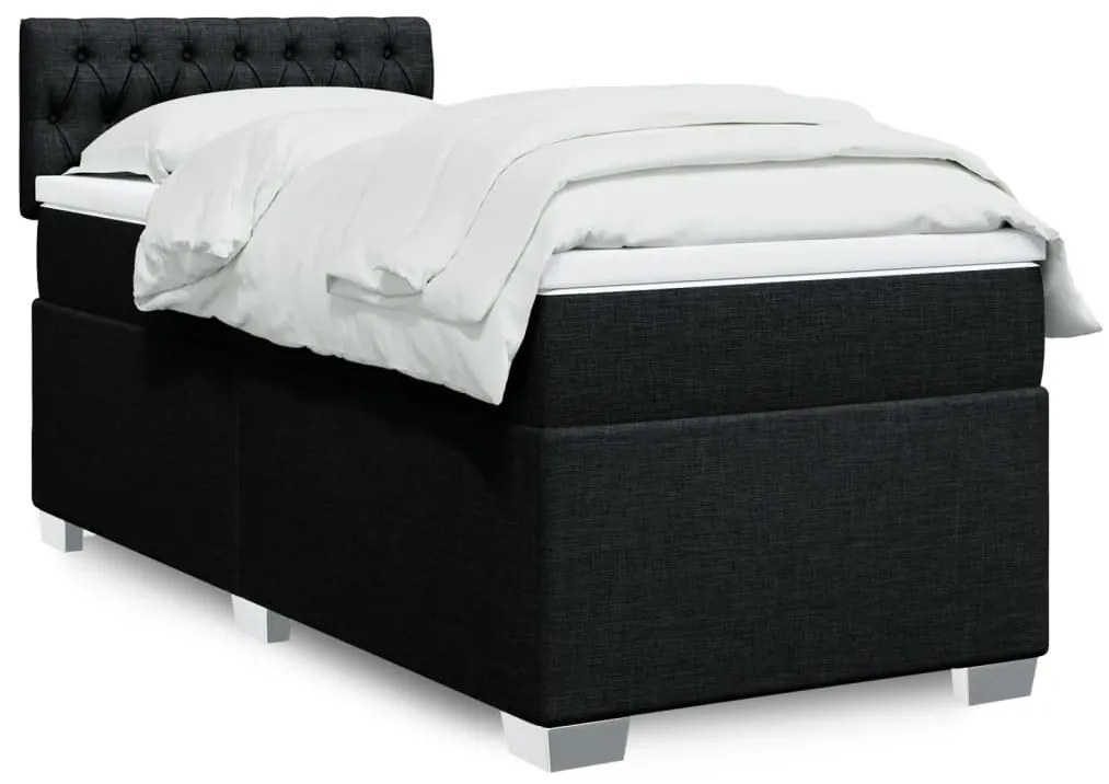 vidaXL Κρεβάτι Boxspring με Στρώμα Μαύρο 90x190 εκ.Υφασμάτινο