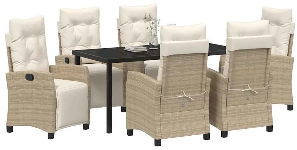 vidaXL Σέτ φαγητού για κήπο 7 pcs Μπεζ συνθετικό ρατάν