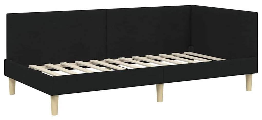 vidaXL Κρεβάτι Γωνίας Μαύρο 80 εκ x 200 εκ Ύφασμα και Κόντρα Πλακέ