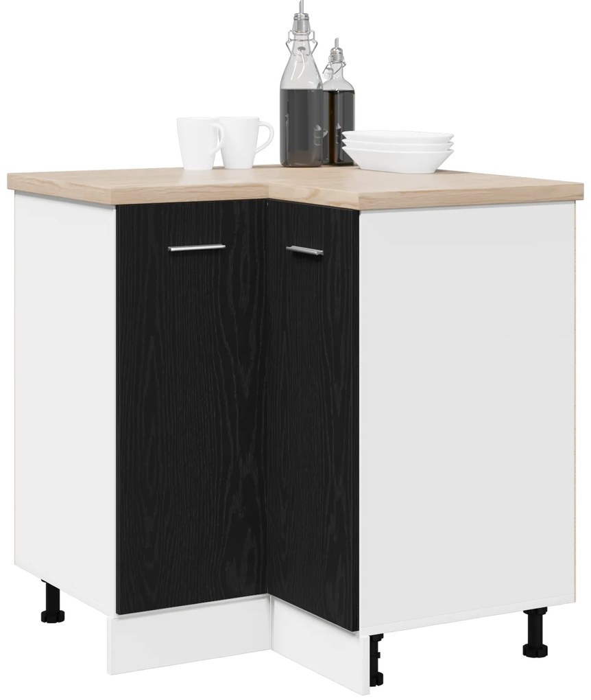 vidaXL Μαύρο Δρυς Γωνιακό Κάτω Ντουλάπι - 75.5 x 75.5 x 81.5 εκ, Φτιαγμένο από Επεξεργασμένο Ξύλο