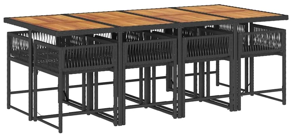 vidaXL Σετ Τραπεζαρίας Κήπου 9 τεμ Μαύρο από Συνθ. Ρατάν με Μαξιλάρια