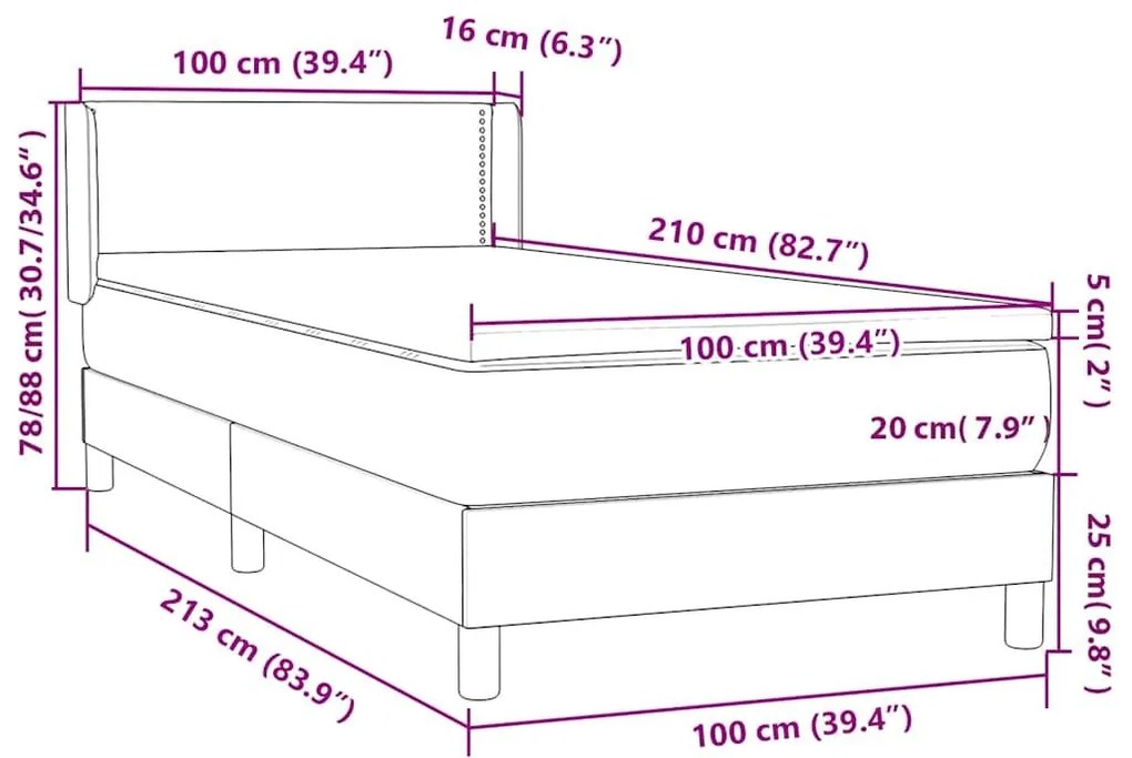 Box Spring Κρεβάτι με στρώμα Μαύρο 100x210 cm Βελούδινο - Μαύρο