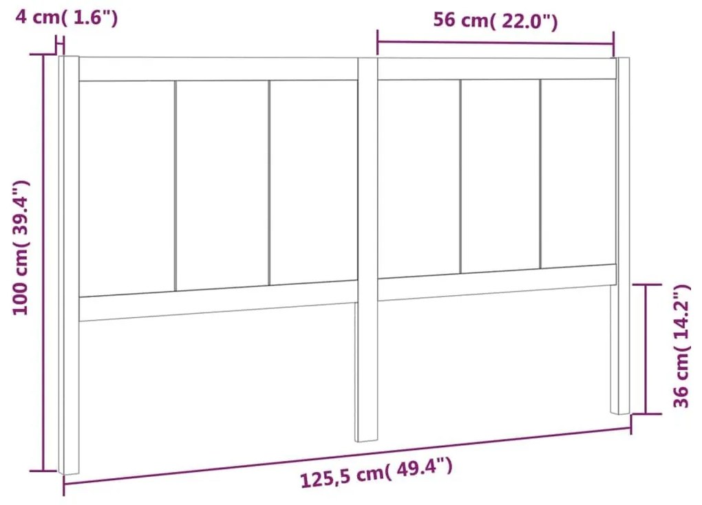 Κεφαλάρι Κρεβατιού Μαύρο 125,5 x 4 x 100 εκ. Μασίφ Ξύλο Πεύκου - Μαύρο