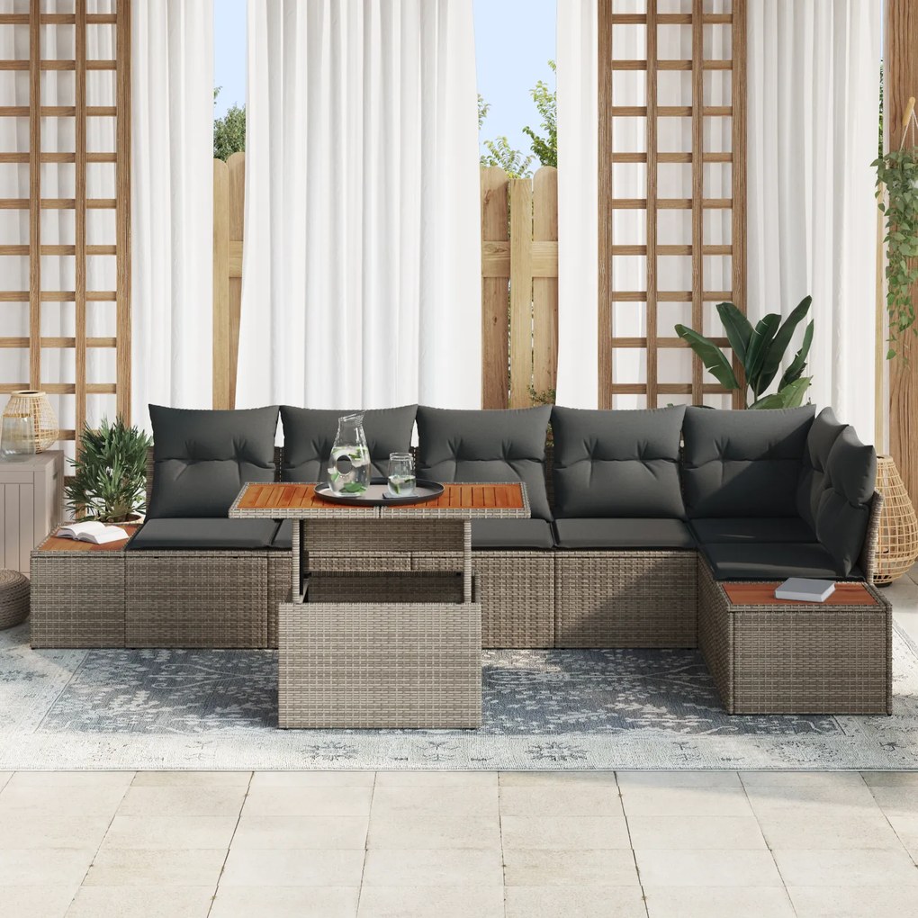 vidaXL Σετ Καναπέ Κήπου με αποθήκευση 7 pcs Γκρι Πολυ ράταν