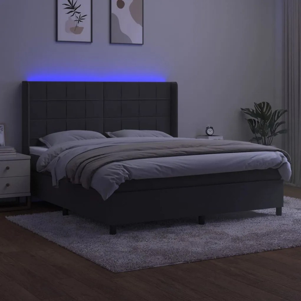 ΚΡΕΒΑΤΙ BOXSPRING ΜΕ ΣΤΡΩΜΑ &amp; LED ΣΚ. ΓΚΡΙ 180X200ΕΚ. ΒΕΛΟΥΔΙΝΟ 3139578