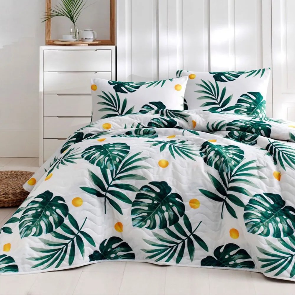 Κουβερλί Kapitone Monstera 162ELR9454 (Σετ 2τμχ) White-Green L'essentiel Maison Μονό 160x220cm Βαμβάκι-Πολυέστερ