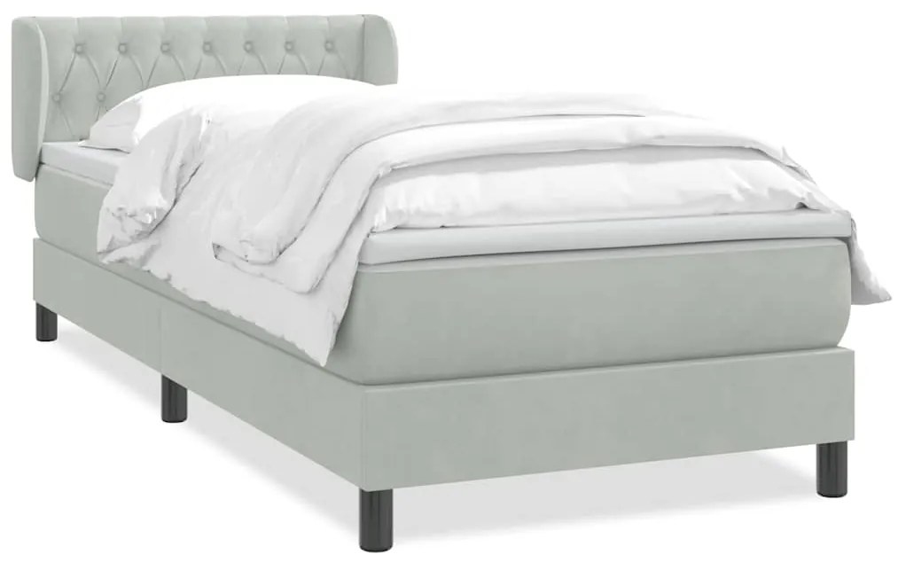 vidaXL Κρεβάτι Boxspring με Στρώμα Ανοιχτό Γκρι 80x210 εκ. Βελούδινο