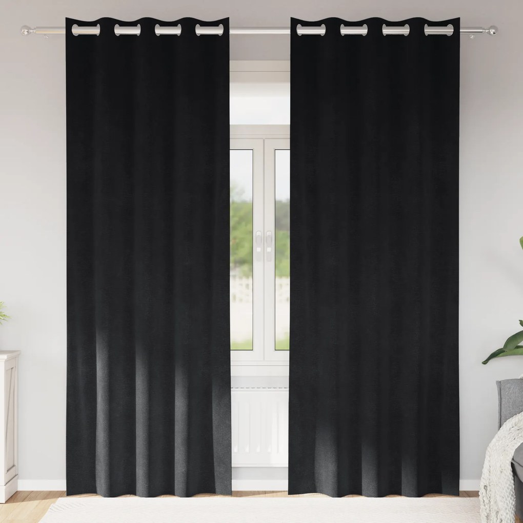 vidaXL Curtains Blackout με Eyelets 2 τεμαχίων Μαύρο Βελούδο