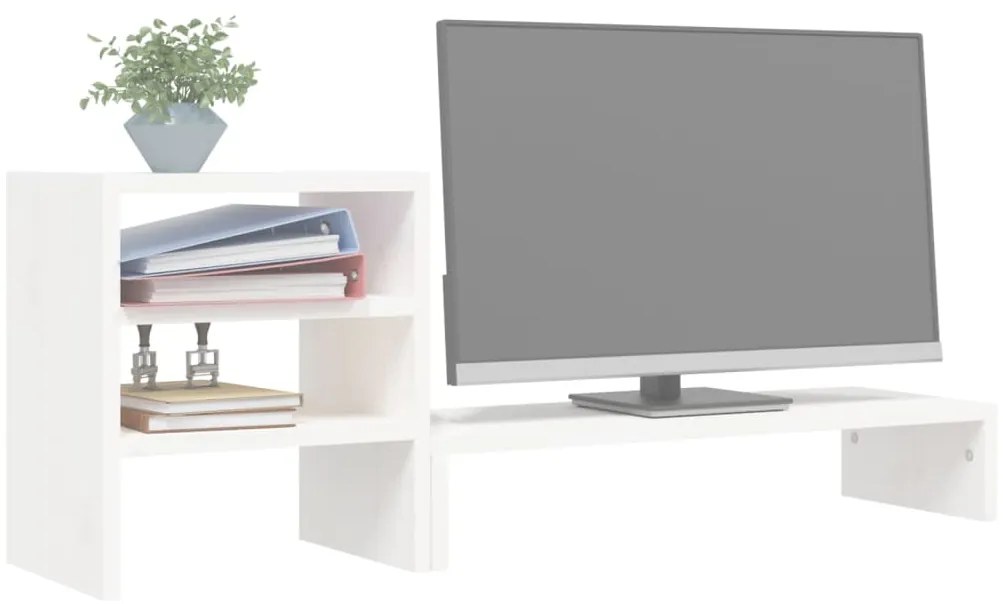 vidaXL Βάση Οθόνης Λευκή 81x20x30 εκ. από Μασίφ Ξύλο Πεύκου