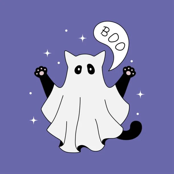 Εικονογράφηση Cute ghost cat halloween theme flat, Anastasia Malachi