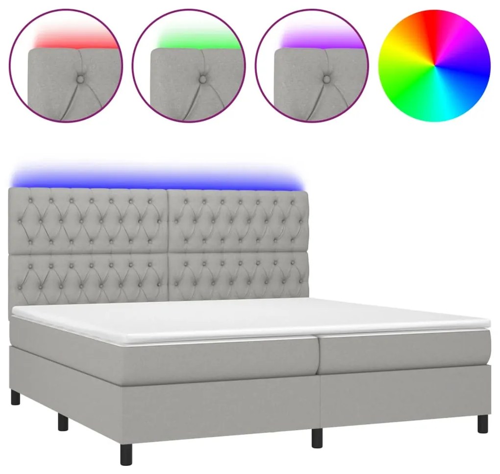 Κρεβάτι Boxspring με Στρώμα &amp; LED Αν.Γκρι 200x200εκ. Υφασμάτινο - Γκρι