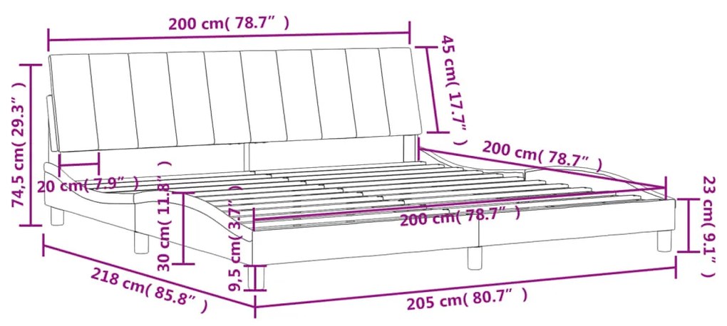 Σκελετός Κρεβατιού Χωρίς Στρώμα Αν. Γκρι 200x200 εκ. Βελούδινο - Γκρι