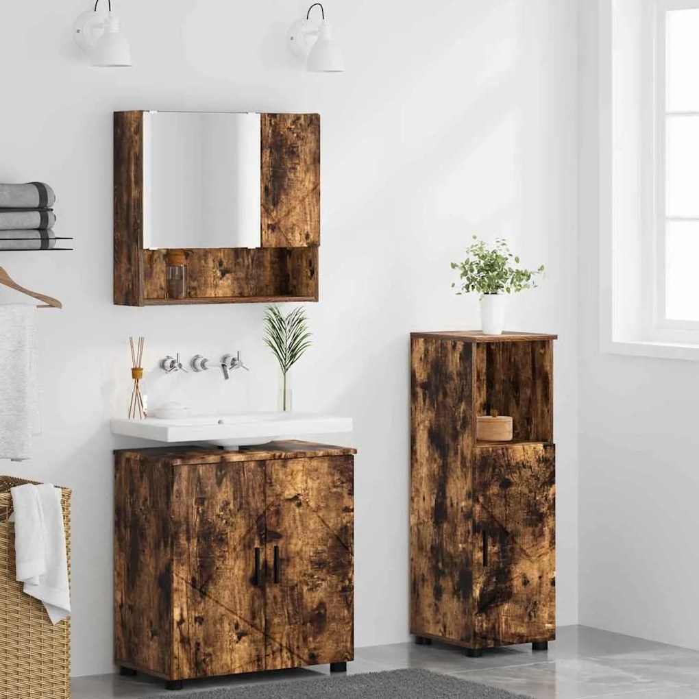 vidaXL Σετ Επίπλων Μπάνιου 3 pcs Καπνιστή δρυς 61 x 35 x 64 εκ.