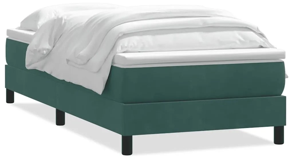 vidaXL Κρεβάτι Boxspring με Στρώμα Σκούρο Πράσινο 100x210εκ. Βελούδινο